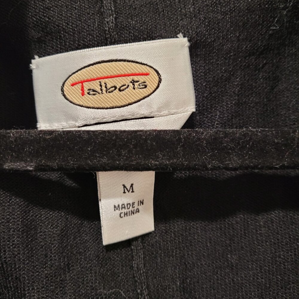 Vintage Talbots 100% Merino Wool Open Front Black Cardigan Medium - Picture 5 of 6